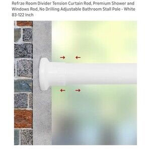 Tension Curtain Rod White 83- 122 Inches Room Divider Or Shower Rod No Drilling